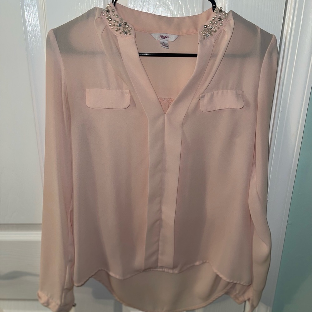 Pink Pearl Long-Sleeve Blouse